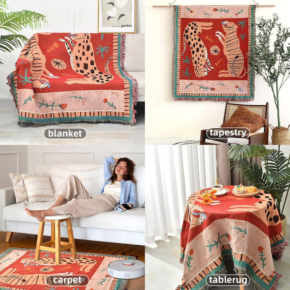 Boho Throw Blanket Reversible Woven Bohemian Tapestry Room Decor