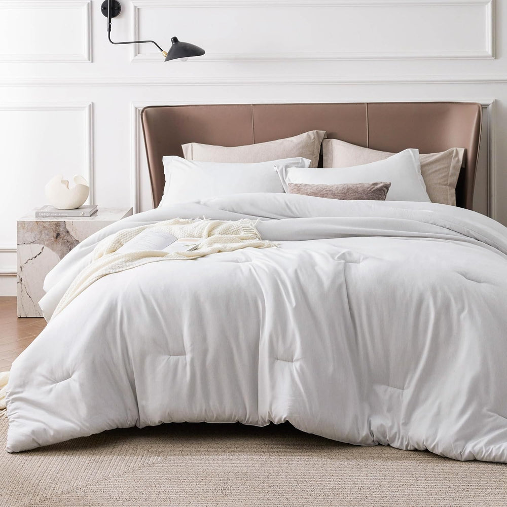 Bedsure Gray White Super King Comforter Set, Cationic Dyed Bed Set 3 Pcs