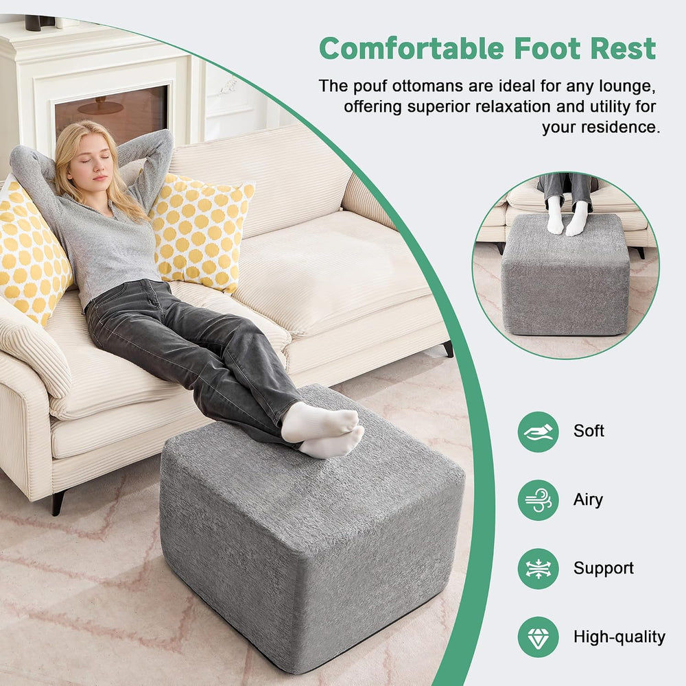 23.6'' Square Pouf Boneless Ottoman Foot Rest with High-Rebound Solid...