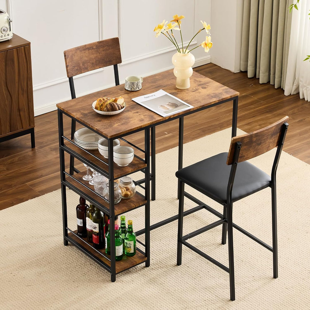 VINGLI Dining Table Set for 2, Kitchen Breakfast Counter Height Small 3 Piece...