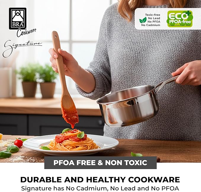BRA COOKWARE Signature Stainless Steel Sauce Pot w/Glass Lid | 6.3 Inch 1.2