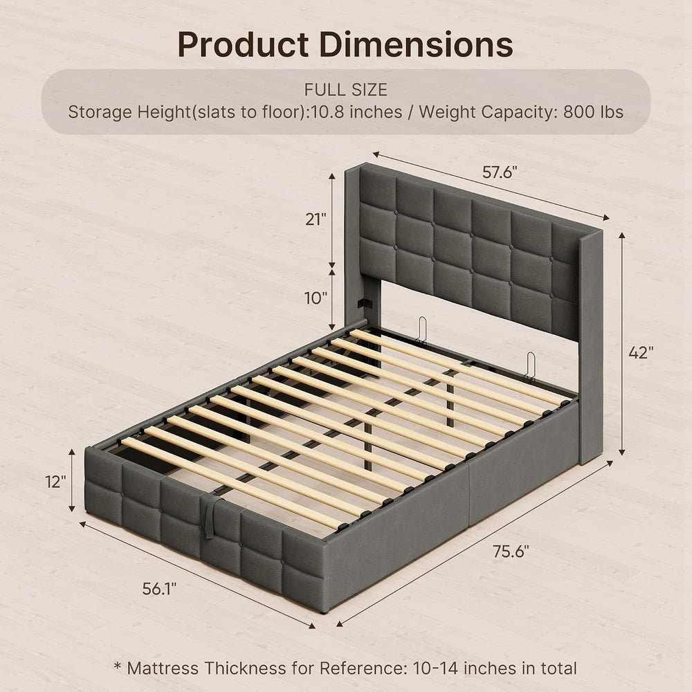 Gizoon Full Lift Up Storage Bed with Storage, Upholstered Platform Bed Frame ...
