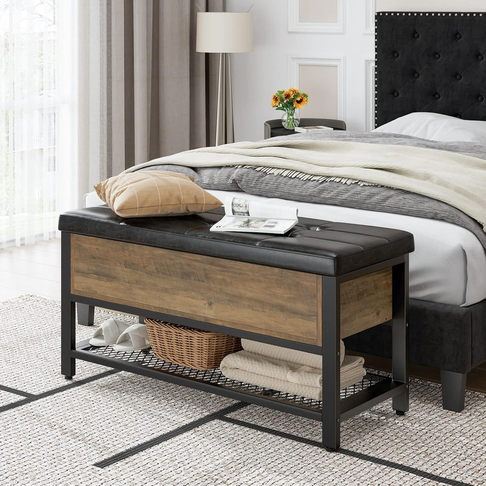 HOSTACK 40" W Storage Bench, Entryway Shoe Bench with Cushion, Rustic Brown