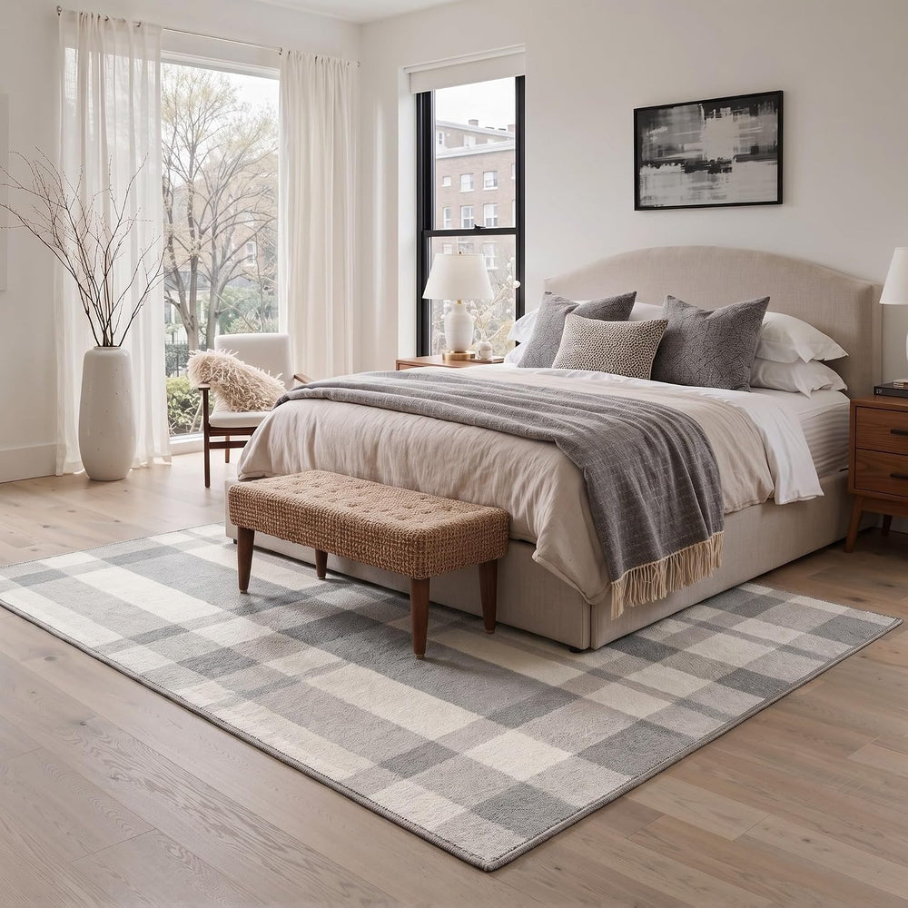 Bavni 8X10 Washable Area Rug for Living Room, Plaid Non Slip Indoor Rug