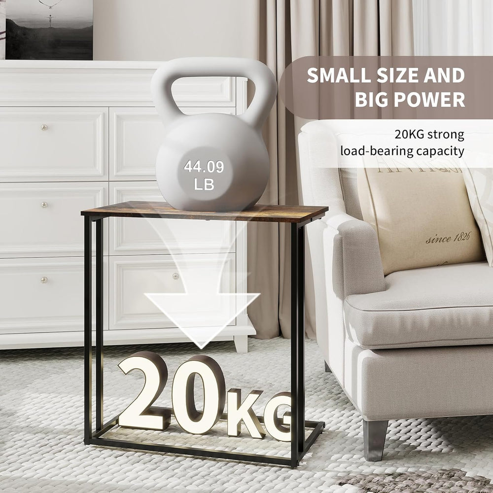 C-Shaped Side Table, Modern End Table with Metal Frame, Space Saving Design f...