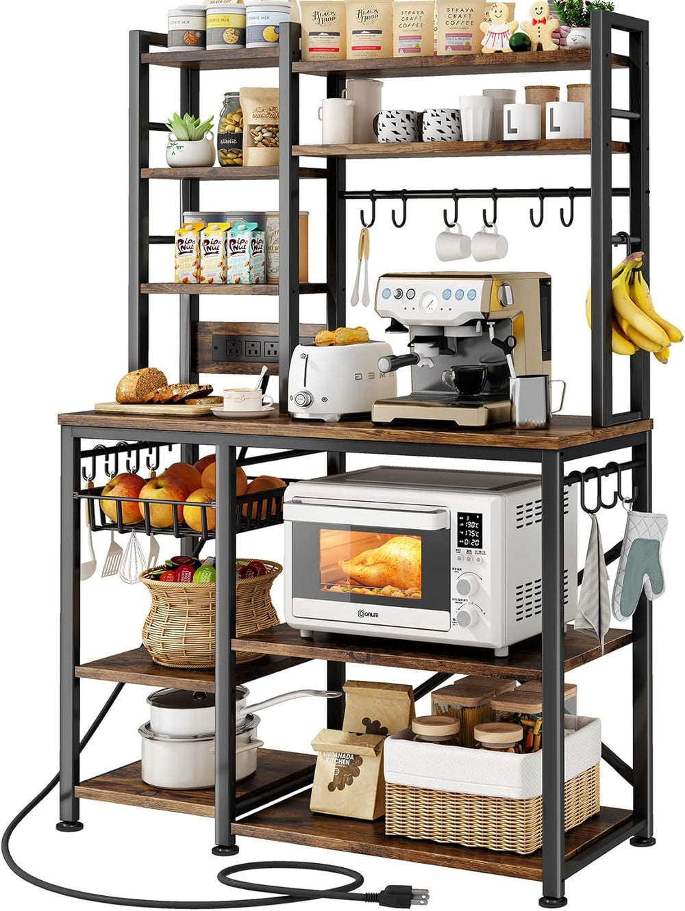 SNTD Baker Rack with Power Outlet - Microwave Stand with Storage, Large Coffe...