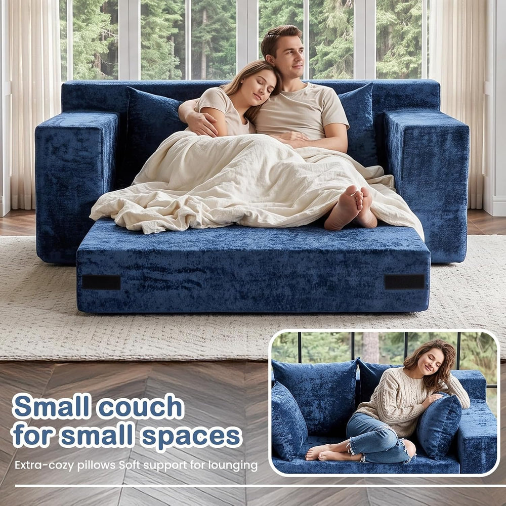 4-in-1 Boneless Sofa Bed, 55 inch Boneless Loveseat with Storage Pocket &...