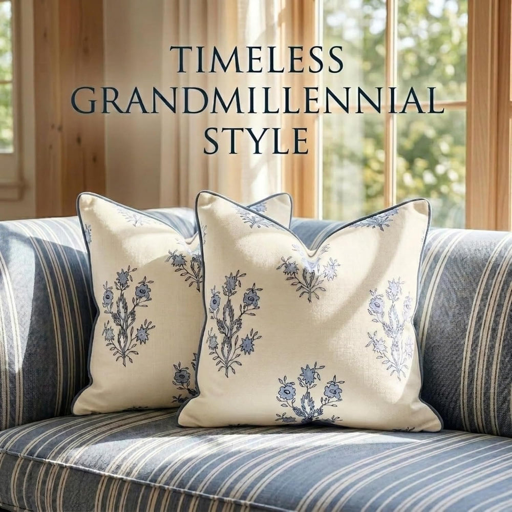 Jillien Harbor “The Mary” Blue and White Decorative Throw Pillow Cover – Flor...