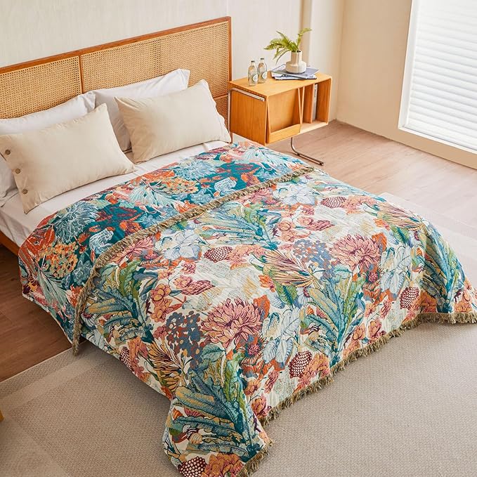 MSGKV Boho Throw Blanket for Bed Couch 100% Cotton Blanket 60"x80" ...