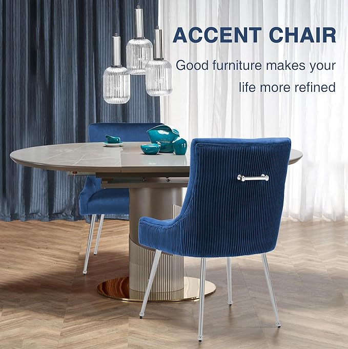 Velvet Dining Chairs Set of 4 with Silver Metal Legs, Modern Upholstered Kitc...