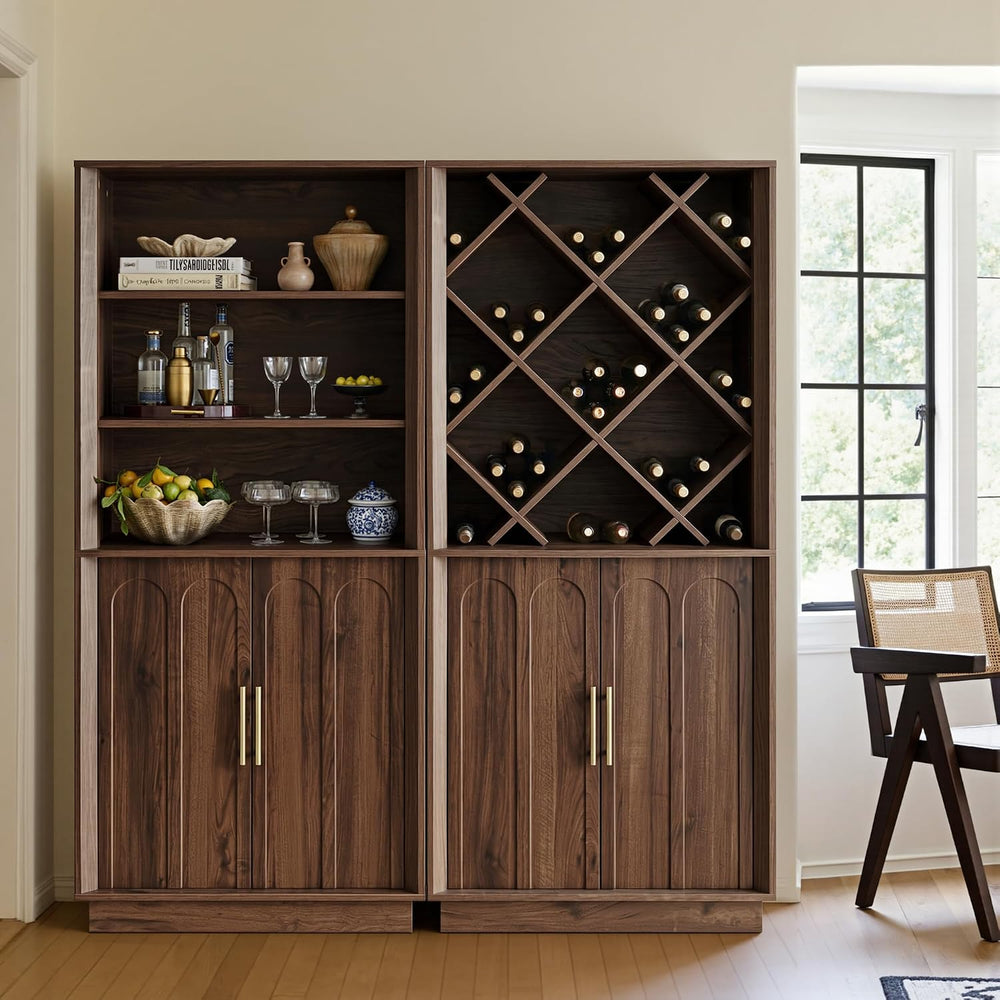 71" Tall Bookcase, 3-Tier Bookshelf with Storage, Walnut