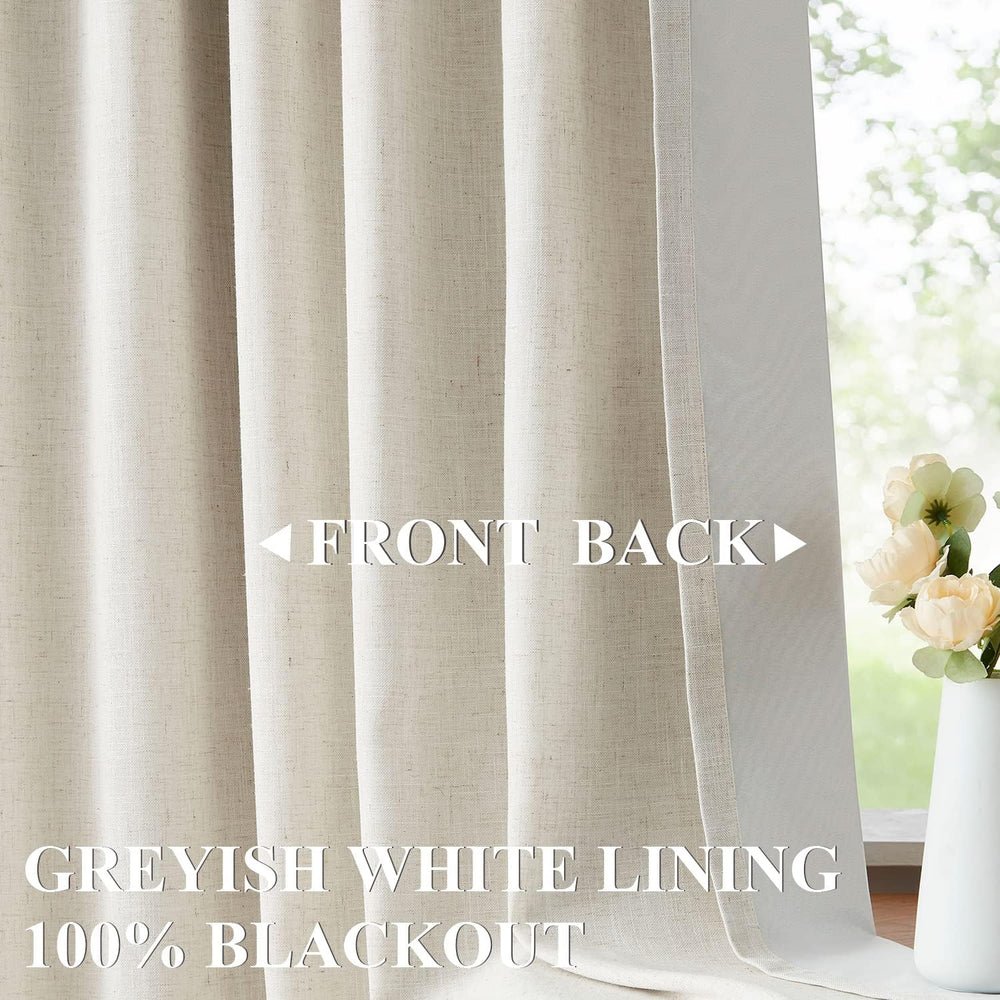 Vision Home Natural Pinch Pleated Full Blackout Curtains Linen Blended Room D...