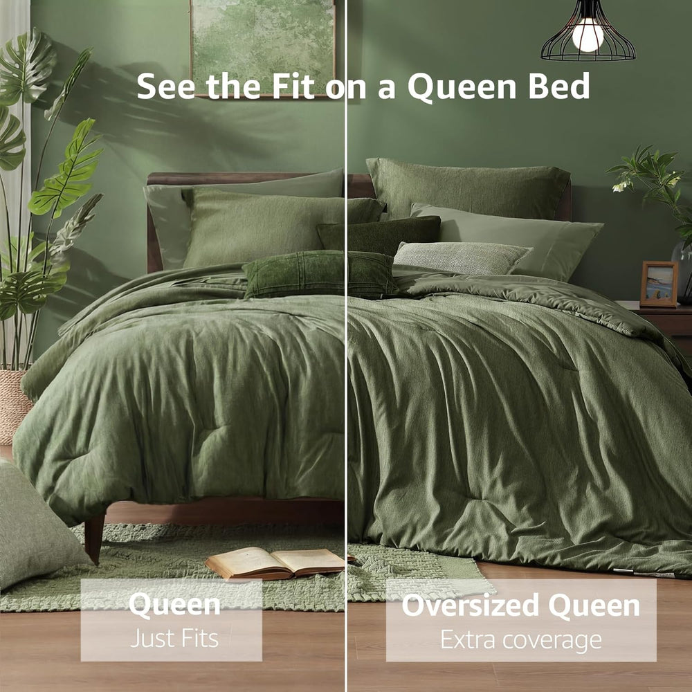 Monbix Queen Comforter Set Olive Green 7 Pieces Bed in a Bag