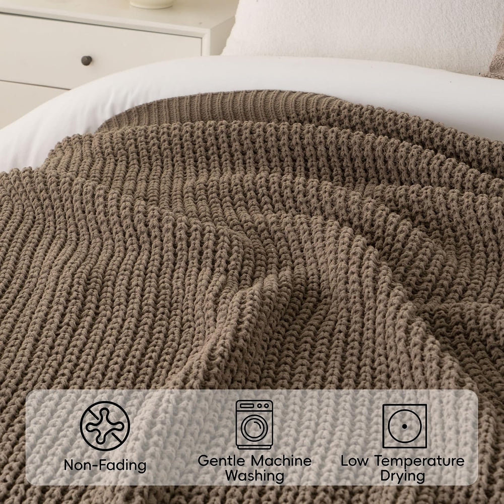 Knitted Waffle Throw Blanket , Camel Tan Throw Blanket for Couch 50"x60&...