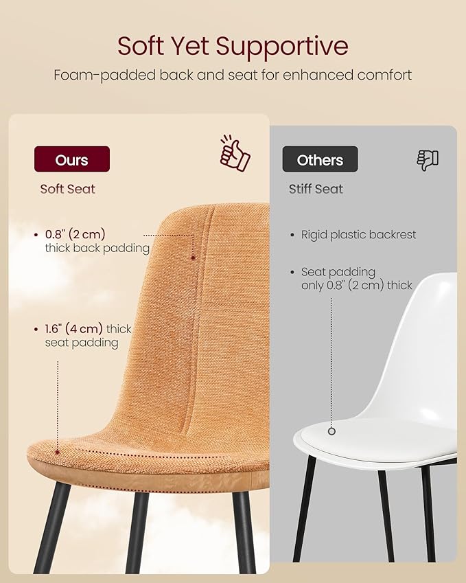 VASAGLE Set of 6 Dining Chairs, Dining Room Kitchen Chairs, Metal Frame, Adju...