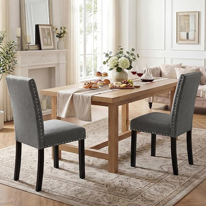 Giantex Dining Chairs Set of 2, Fabric Upholstered Parsons Kitchen Chair w/Na...