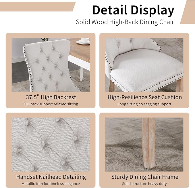 Modern Dining Chairs Set of 6, Tufted Upholstered Dining Chairs with Solid Wo...