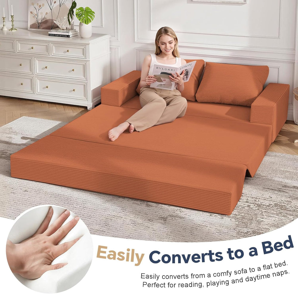 COMAX Boneless Loveseat, 59" Convertible Sofa Bed, Folding Small Futon