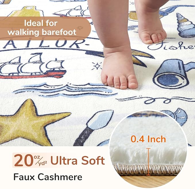 OPPODREAM Nautical Soft Area Rugs 5x7, Washable White Rug