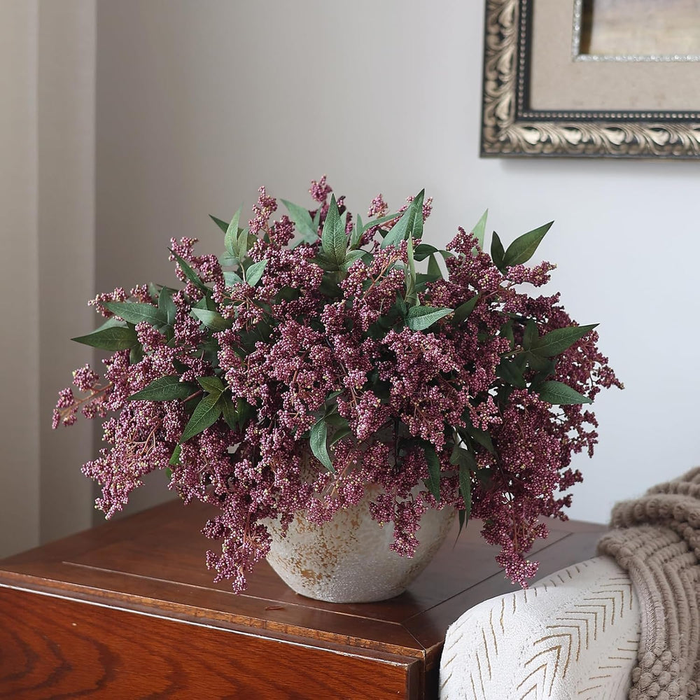 6Pcs 17"Lifelike Artificial Nandina Berry Stems for Vase Decor(Dusty Plum)
