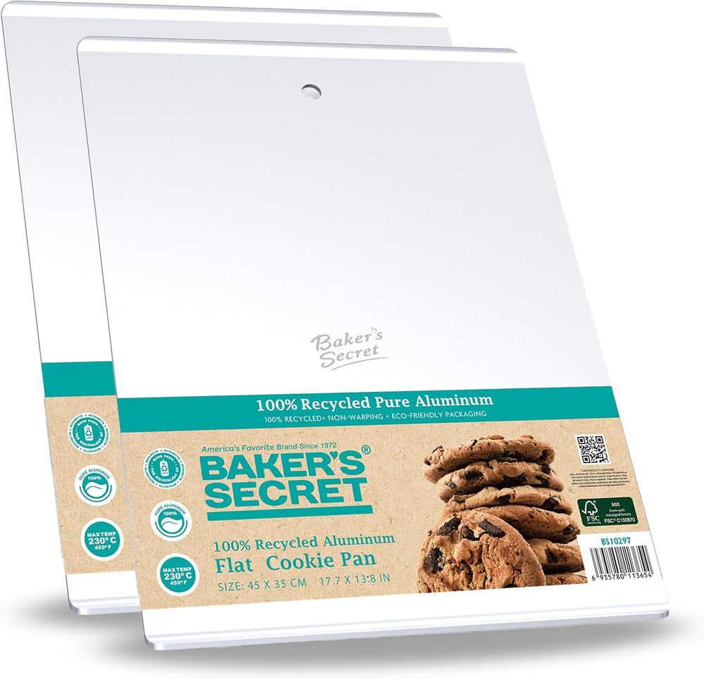 Baker's Secret 2pcs Large Flat Cookie Sheet 18" x 14" Aluminum ...