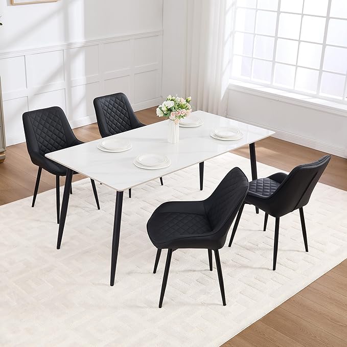 Dining Chair Set of 4, Modern Dining Chairs with Thick Cushions, Faux Leather...
