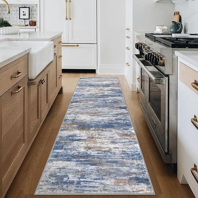 KOZYFLY Modern Abstract Hallway Runner Rug, 2.6x8 Washable Rug Runner Non-Slip
