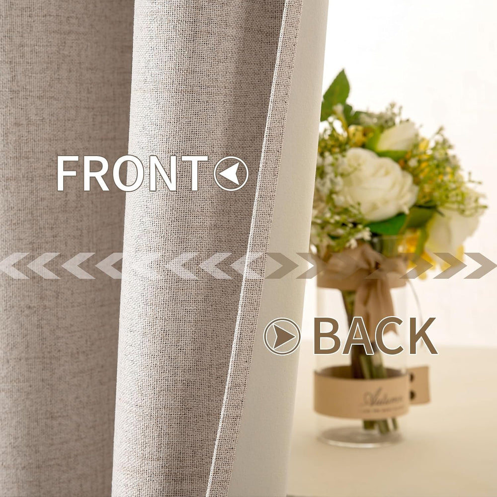 MIULEE 100% Blackout Linen Curtains for Bedroom 52x96 Inches Natural Beige