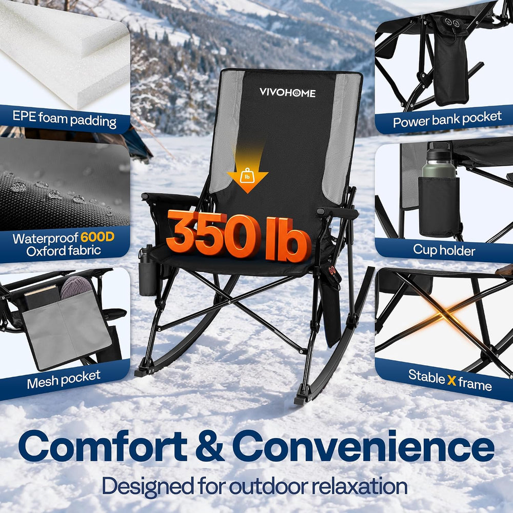 VIVOHOME Oversized Heated Rocking Camping Chair with 20000 mAh Power Bank