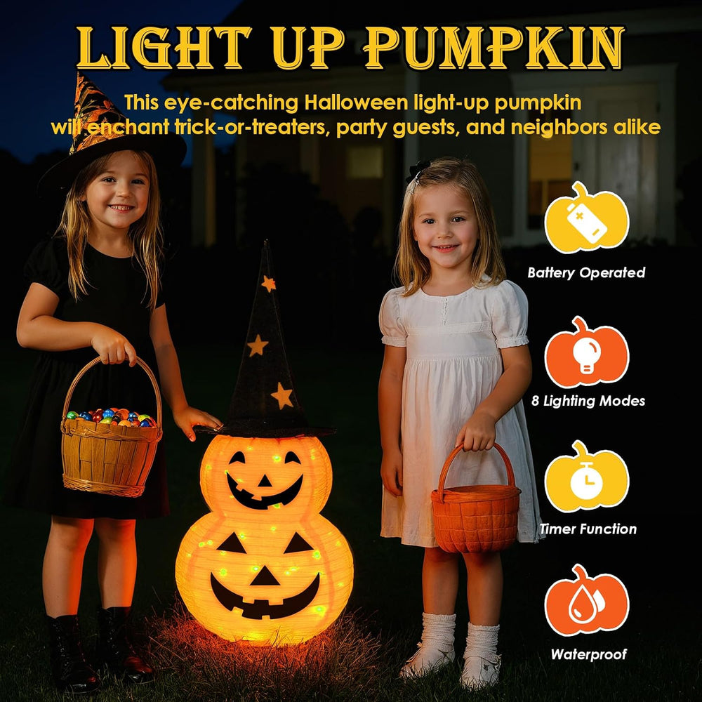 3FT Pumpkin Halloween Decorations Outdoor, 8 Modes Battery Operated Pumpkin D...