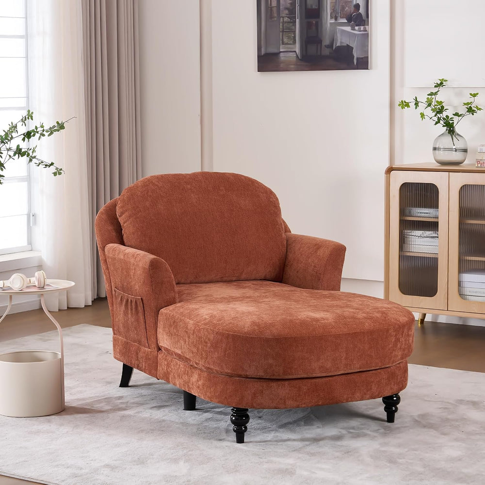 59.8" Chaise Lounge Chair Indoor, Chenille Reading Chairs | Side Pocket,...