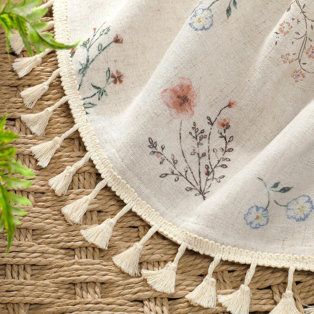 Boho Floral 100% Blackout Curtains 90 Inch 2 Panels Linen Texture