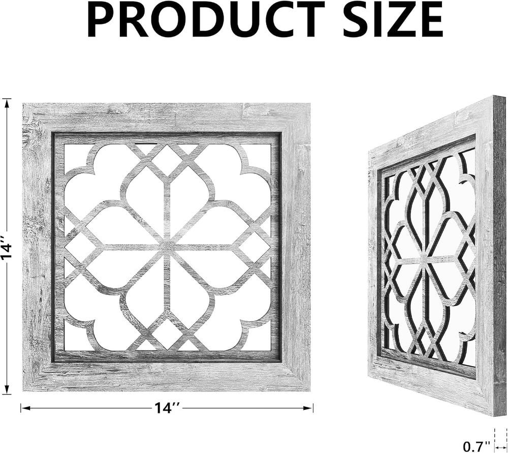 Set of 2 14 Inch Square Grey Window Pane Wall Mirrors, Shatterproof Rustic Fa...