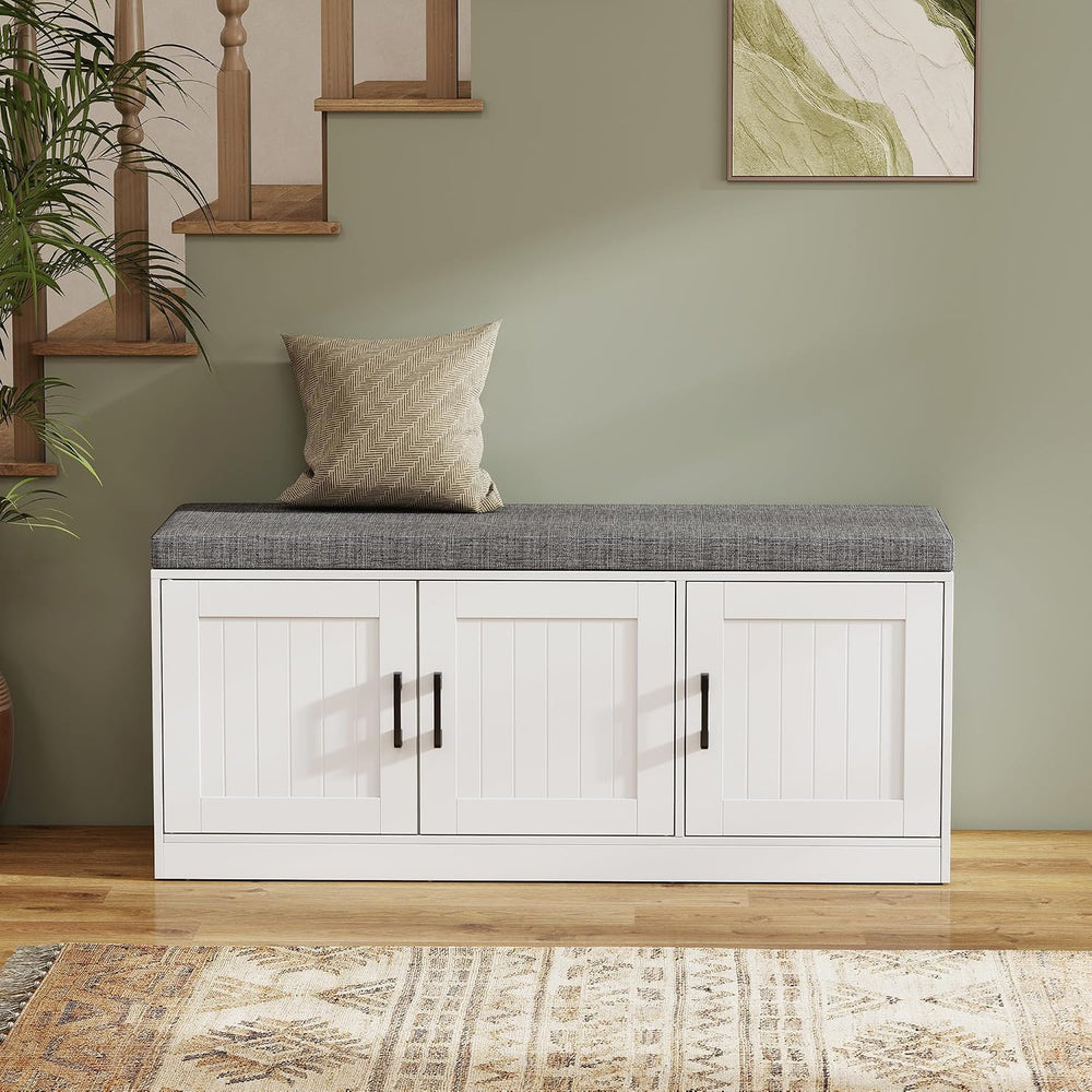 Turosur Shoe Storage Bench with Cabinet, 3-Tier Entryway Bench with Padded Se...