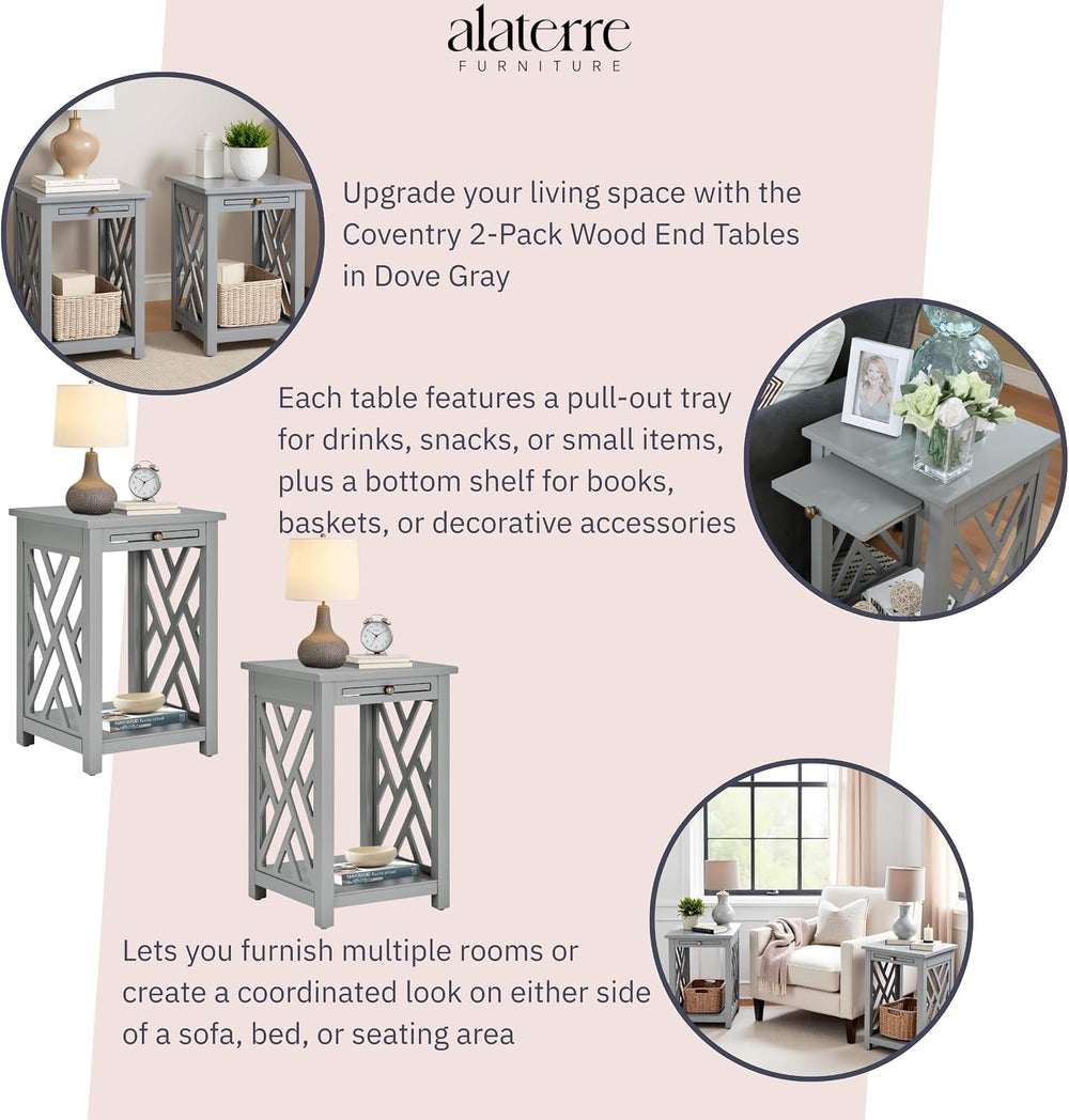Alaterre Furniture Coventry 2-Pack Wood End Tables – Compact Side Tables with...