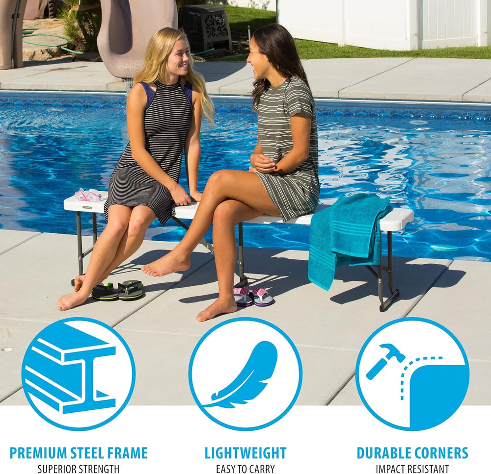 LIFETIME Portable Folding Bench, 6‑Foot Fold‑in‑Half, UV‑Resistant Seat, Powd...