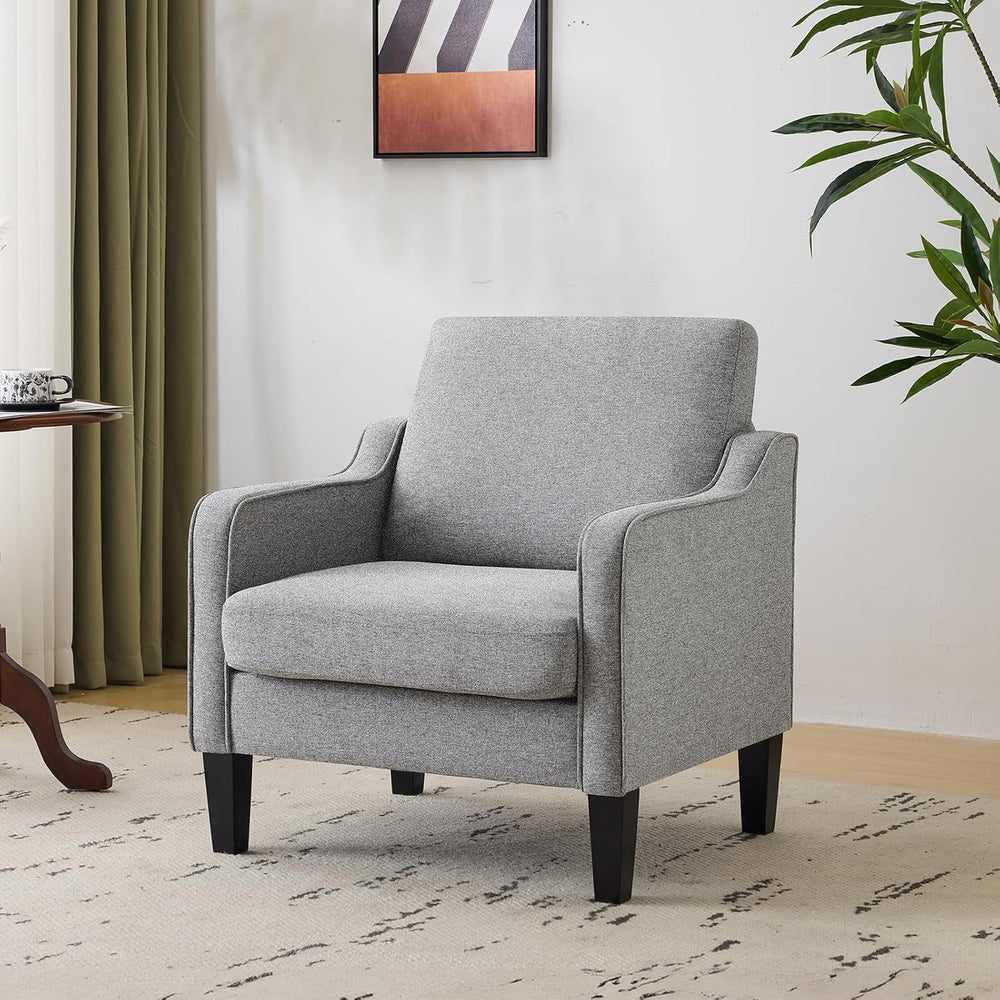 VINGLI Accent Chair, Linen Upholstered Grey Armchair for Living Room