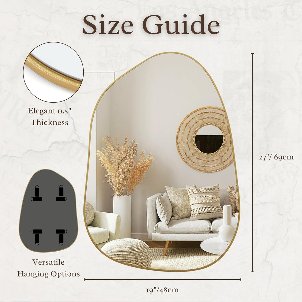 PERFNIQUE Irregular Asymmetrical Wall Mirror, 27''x19'' Gold ...