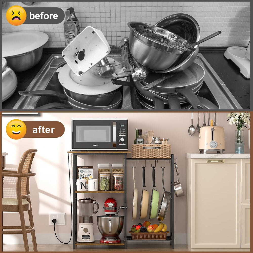 Kitchen Stand with Pots Rack, Utility Microwave Oven Stand with Storage, 5 Ti...