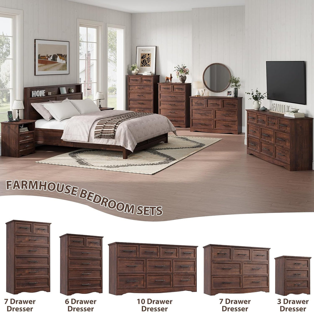 Walnut 7-Drawer Dresser for Bedroom, 52" Tall Chest of Drawers