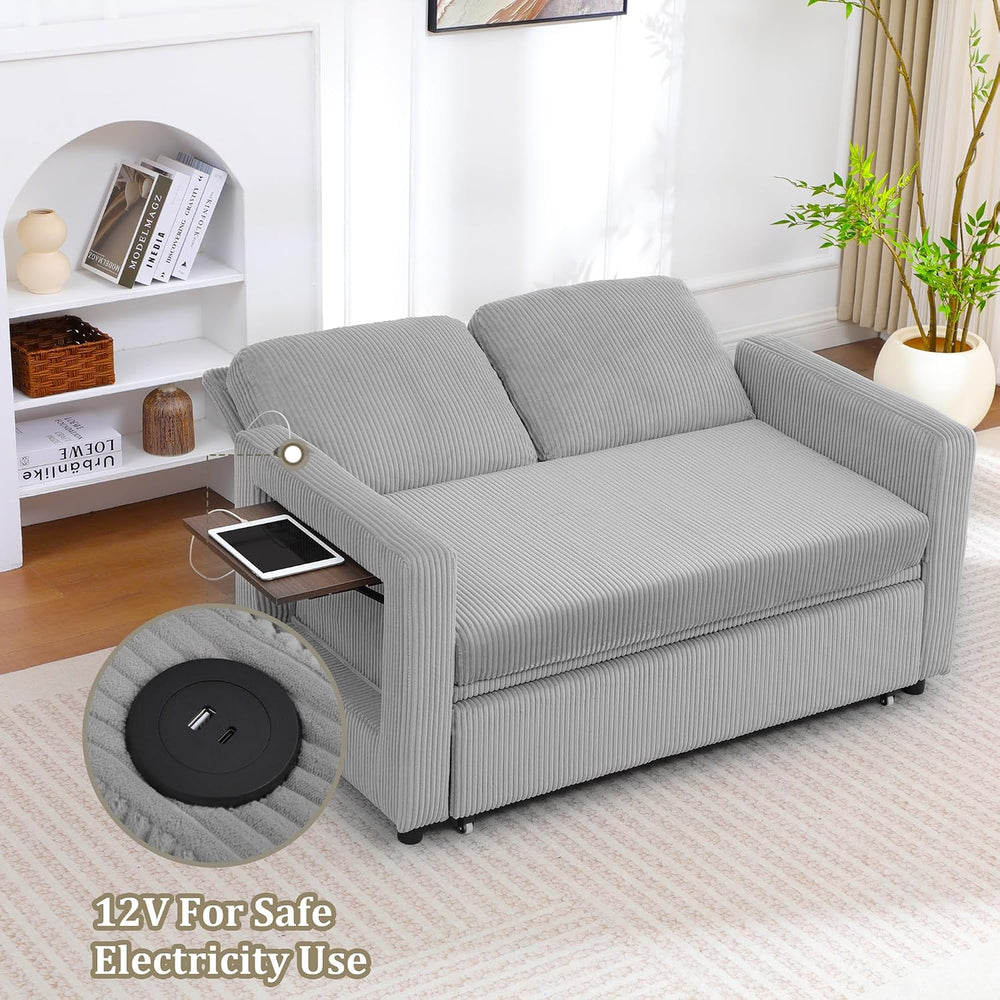 3 in 1 Folding Convertible Sleeper Sofa Bed Pull Out Couch with USB Port Side...