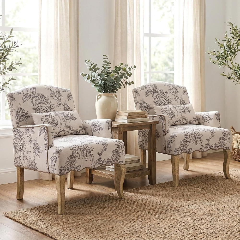 Shunzhi Floral Accent Chairs Set of 2 Farmhouse Upholstered Armchair Linen Re...