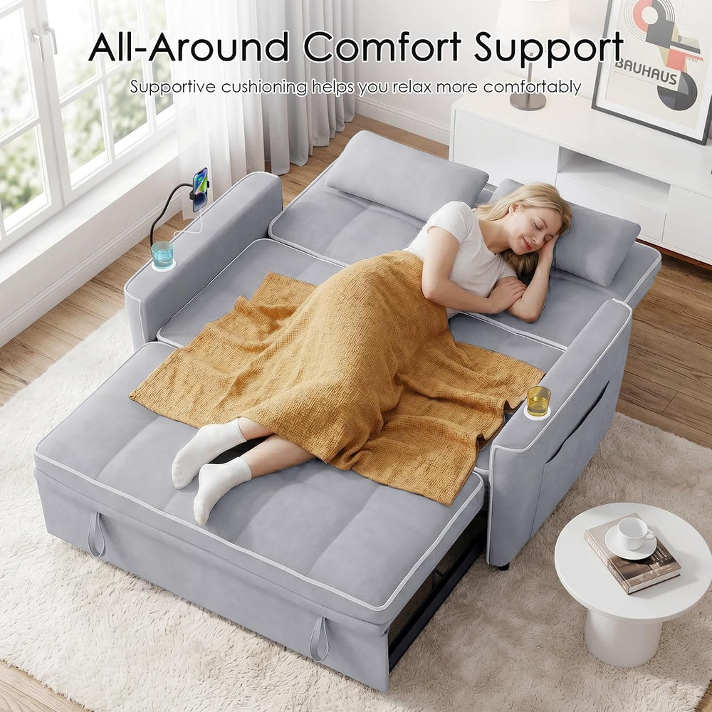 54'' Sleeper Sofa, Convertible Sofa Bed with Phone Holder, Pull Out C...