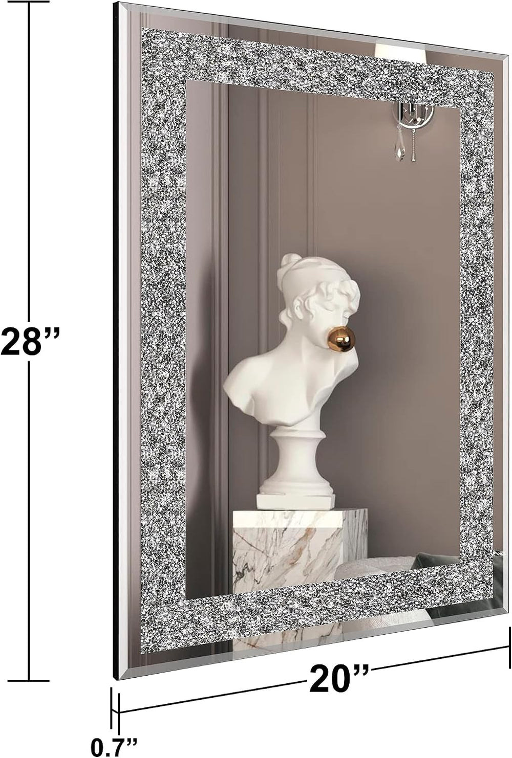 Rectangular Crystal Crush Diamond Mirror for Wall Decoration 28x20 Inch