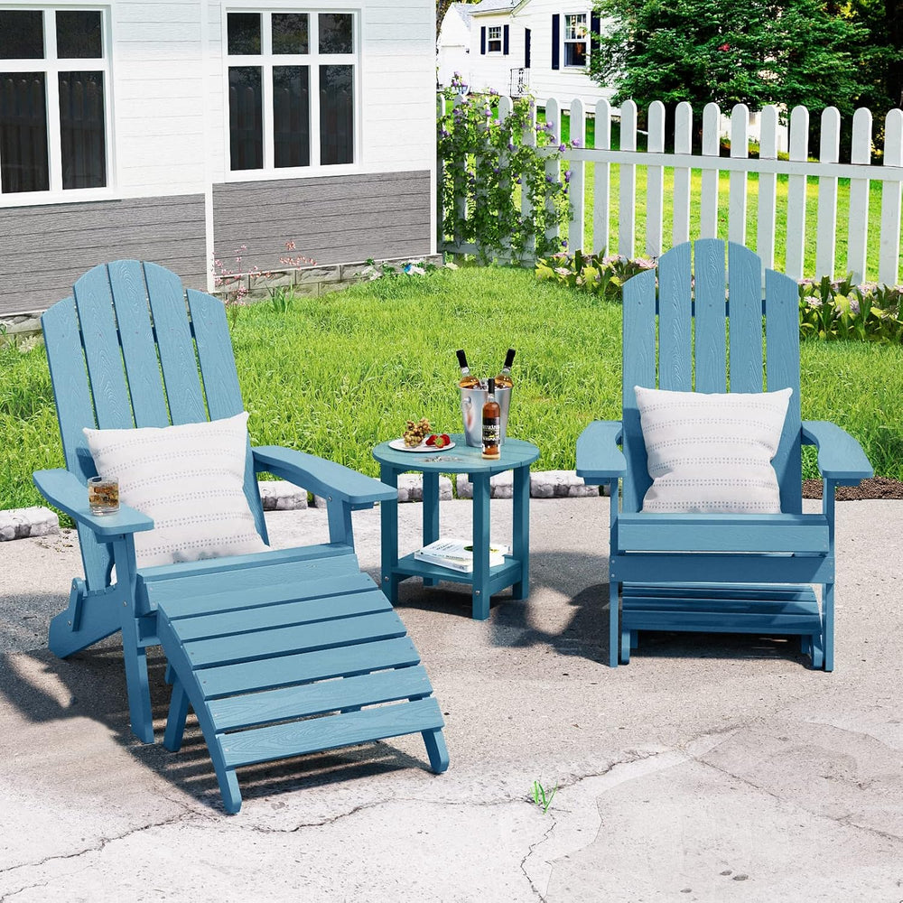 MXIMU Folding Adirondack Ottoman Set of 4: HIPS Plastic Outdoor Footrest Easy...