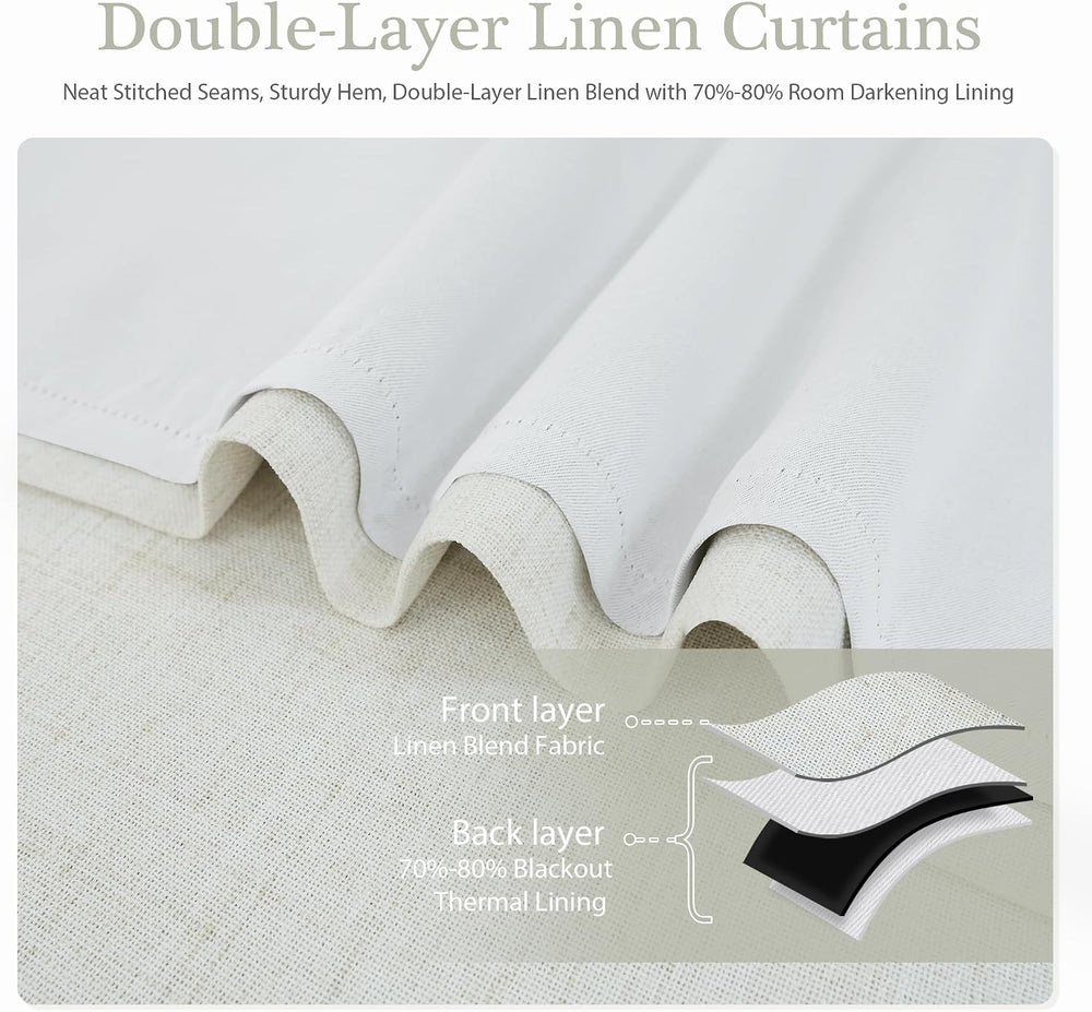 DriftAway Double Layer Linen Blackout Tie Up Curtains Thermal Insulated Fully...