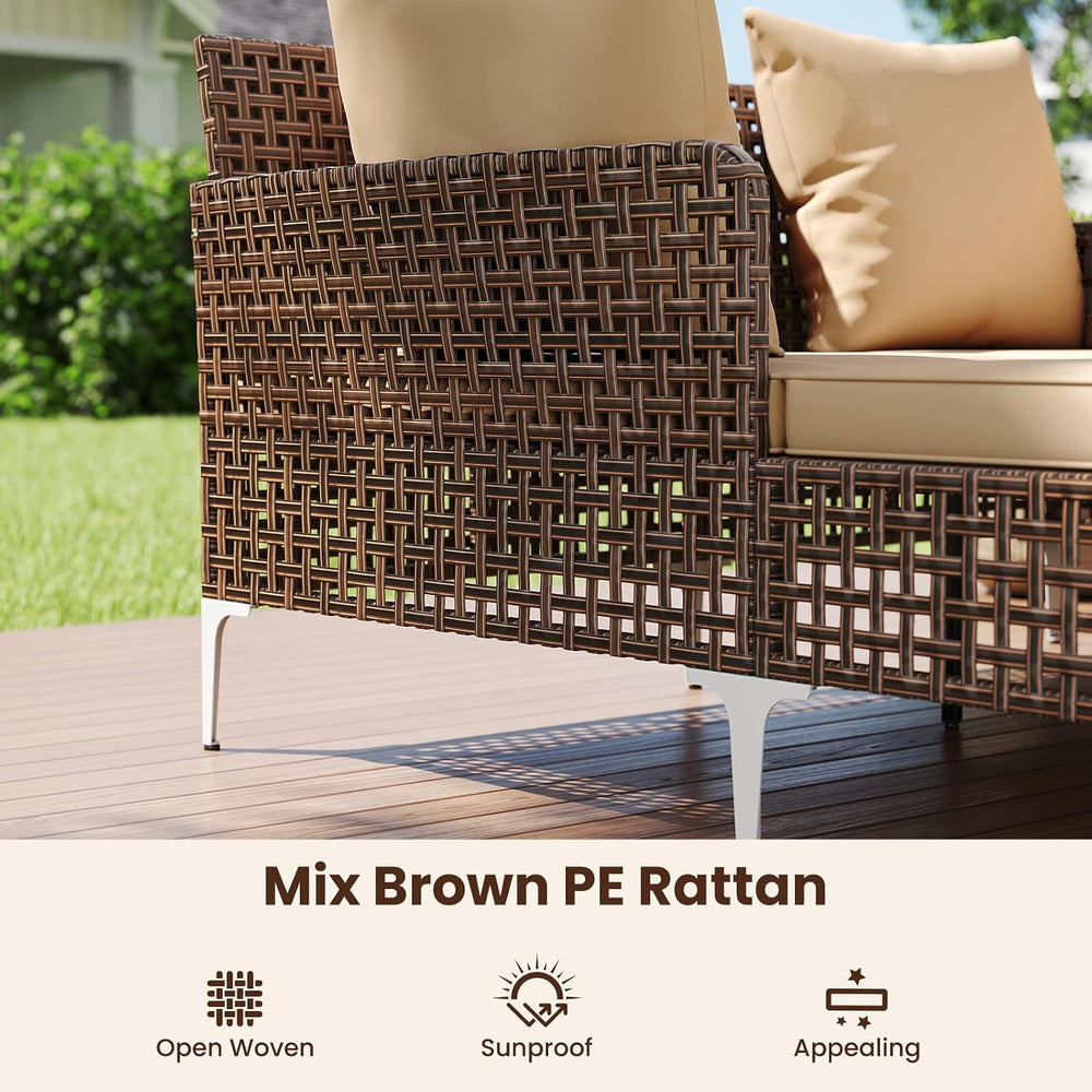 Tangkula Outdoor Rattan Double Daybed, Boho Wicker Chaise Lounge for 2 with S...