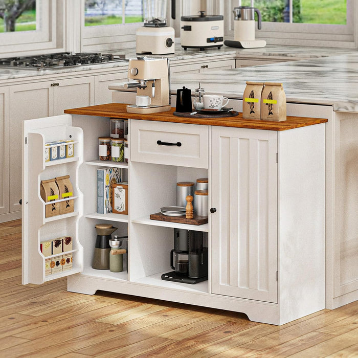 Gizoon 45" Kitchen Sideboard Buffet Cabinet with Storage Coffee Bar Cabinet with Drawer, Kitchen Pantry Storage with Door and Shelves for Bathroom and Living Room, White and Rustic