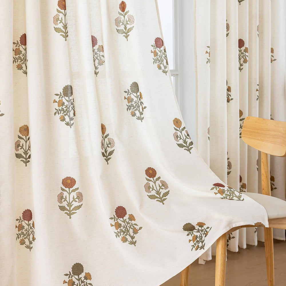 Pinch Pleated Fall Floral Curtains for Living Room, Burnt Orange and Green Li...
