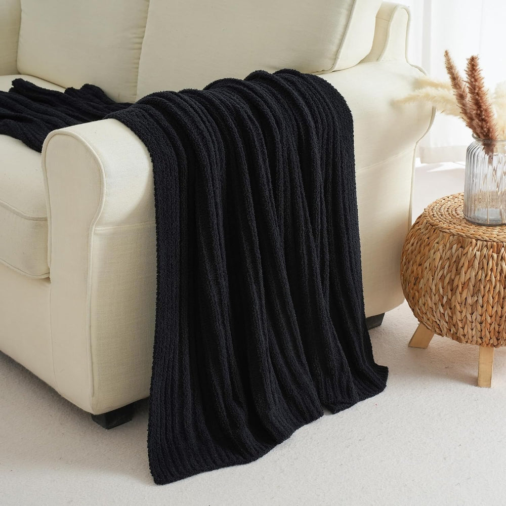 Battilo Black Throw Blanket for Couch, Soft Chenille Throw Blanket, 50"x...